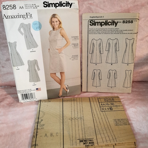 2 UC FF Simplicity Amazing Fit Dresses Sewing Patterns 8258 & 1156, size 10-18 - Picture 6 of 14